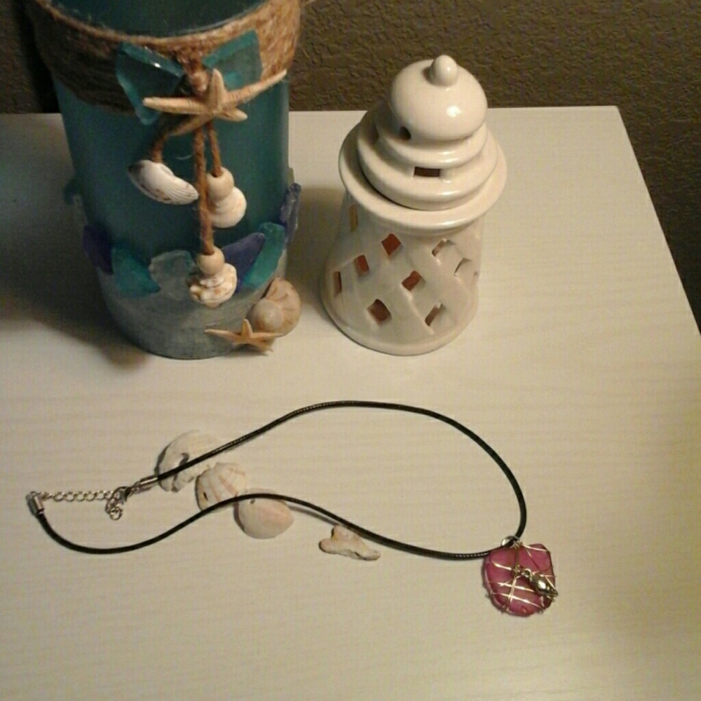 Sea glass wrapped necklace